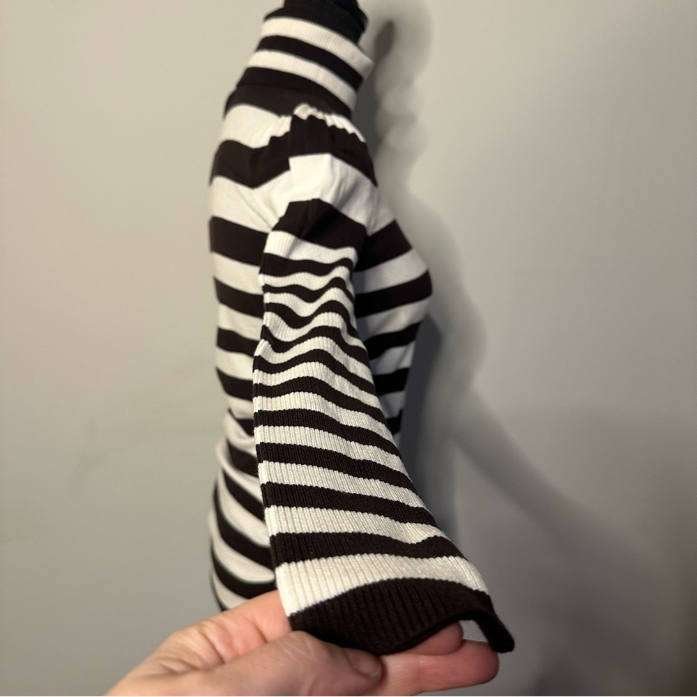 Cache Chocolate Brown & Ivory Striped Turtleneck Sweater Gold Buttons Size M - Picture 11 of 15